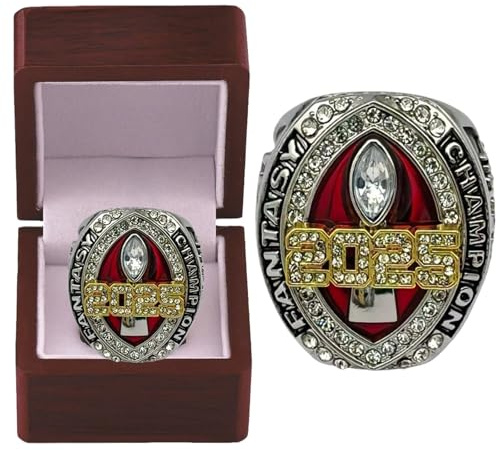 HYKJSHED 2025 Fantasy Football Ring Vatertag Sammlerstücke Meisterschaftsring Vitrine(Red,14)