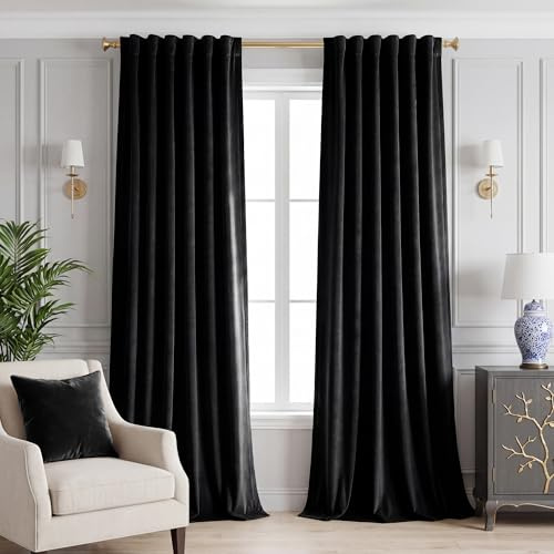 StangH Black Theater Curtains 132 inches Long High Ceiling Tall Blackout Curtains Back Tab Thermal Insulated Window Door Drapes for Living Room Office, W52 x L132, 2 Panels