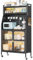 ONKBOITE Küchenschrank, Buffetschrank Küchenschränke, 5-stufiges Vorratsschrank,Mikrowellenschrank mit Close-Funktion,erstellbare Einlegeböden und Kabelloch mit Sichtbare Türen Schwarz (76x36x164cm)
