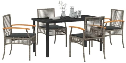 vidaXL Garden Dining Set 5 pcs Grey Poly Rattan, Alfresco Dining Furniture, Durable Garden Set, Outdoor Entertaining, Terrace Gathering for Summer Meals