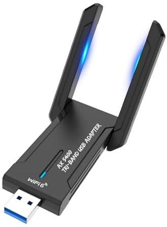 Ouitble USB WLAN Stick AX5400 WiFi 6 Tri-Band (6GHz/5GHz/2.4GHz) WiFi Adapter PC mit 2 × 5dBi High Gain Antennens 5374Mbit/s USB 3.0 WLAN Empfänger für Windows 10/11, WPA3 MU-Mimo