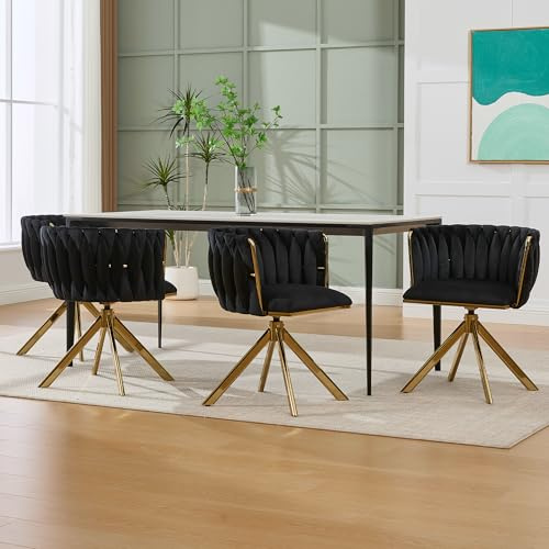 LIFEISLE Esszimmerstühle 4er Set,180°Drehbare Stühle für Esszimmer Wohnzimmer, Bequeme Küchenstühle, Gepolstert Stuhl mit Armlehnen Rückenlehne, Samtbezug Schwarz