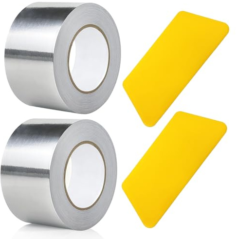 2 Bände Dampfbremsfolie, 6cm*20m Dampfsperrfolie für Geschirrspüler, Hitzeschutzfolie für Arbeitsplatte Kompatibel mit Beko/Whirlpool/Bauknecht, Selbstklebend Aluminium Dampfbremsfolie mit 2 Schaber