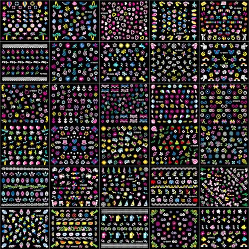 Penitue 30 Sheets Kids Nail Stickers for Girls, Self-Adhesive 3D Nail Art Decals Cute Animal Floral Fruit Heart Star Rainbow Sticker for DIY Manicure Decoration (Various Styles)