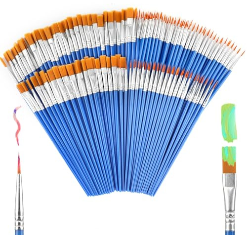 Ktxaby 160 Piece Artist Paint Brush Set Bulk Small Paint Brushes with Flat & Pointed Nylon Bristles for Acrylic,Watercolour & Oil Painting for Classroom,Crafts & Hobbyists