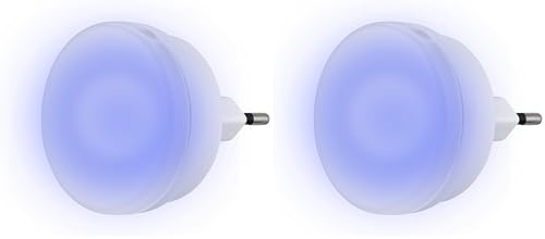 REV Nachtlicht, sparsames Dauerlicht - LED Nachtlampe 230V, 50Hz, 0,2W, Steckdosenlampe - Leuchtfarbe blau, Gehäuse weiss (Packung mit 2)