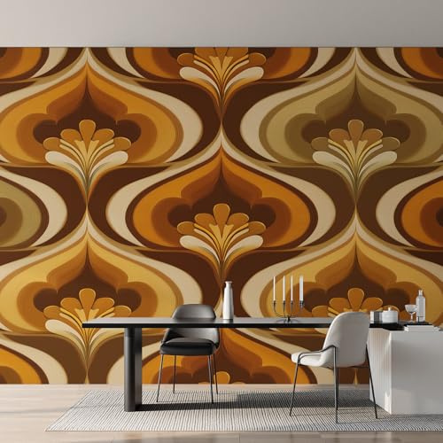 Non-Woven Mid Century Retro Wallpaper - 70s Retro Floral Wall Mural for Bedroom, Living Room Background Decoration, Home Decor Photo Wall Paper 450x315 cm (WxH)