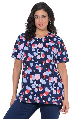 Ulla Popken Damen große Größen Übergrößen Plus Size T-Shirt, Tupfen, Oversized, Rundhals, Halbarm Tintenblau 46+ 849560740-46+