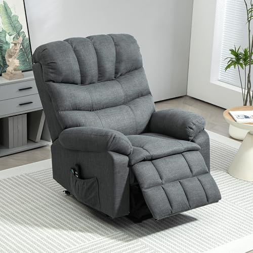 HOMELEN Aufstehsessel, elektrischer Liegesessel mit Massagefunktion, Polstersessel mit Aufstehfunktion, Metall, Stoff, Grau, ideal für Senioren, TV-Abende, Entspannung & Pflege zu Hause