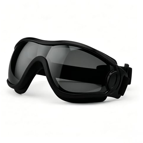 Hundebrille für kleine Hunde & mittelgroße Hunde - UV-Schutz Sonnenbrille Hund verstellbar, Hundebekleidung & Zubehör, Stylische Hunde-Schutzbrille gegen Wind & Staub, Schwarz mit Grauen Gläsern