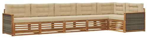 vidaXL Outdoor-Sofagarnitur mit Kissen 6 pcs Natur und Beige, Patio-Sofa, langlebige Gartensitzmöbel, modernes Lounge-Set für Komfort im Freien