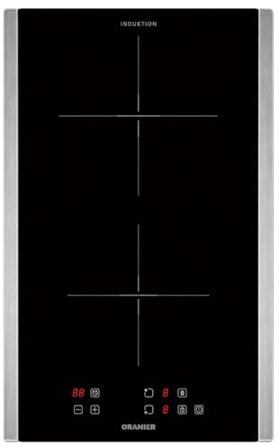 Oranier Domino Induktionskochfeld 30 cm mit 2 Edelstahl Seitenleisten - Einbau Glaskeramik Kochfeld autark - rote LED Anzeige, Timer, Topferkennung, Booster & Touch Control Bedienung