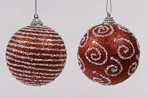 Weihnachtskugeln 2er Set in rot/Silber Baumkugeln Kugeln Glitterkugeln mit Perlen