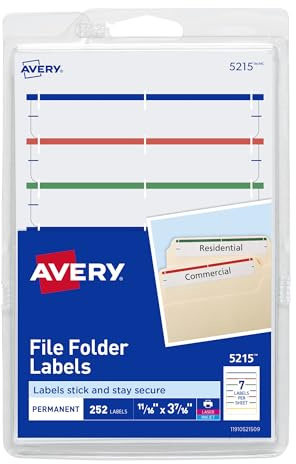 Avery File Folder Labels on 4 x 6 Sheets, Easy Peel, Assorted, Print & Handwrite, 2/3 x 3-7/16, 252 Labels (5215)