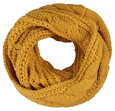 Fletion Damen Herren Stricken Wolle Schals warmen Winter Dicke Schal Schleife Kreis Schal Gestrickte Rundschal Loop-Schal, Farbe Gelb, Gr. One Size EINWEG Verpackung