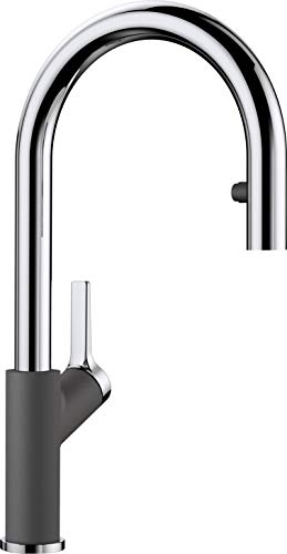 BLANCO CARENA-S Vario | Küchenarmatur in felsgrau/chrom | Hochdruck | Mit herausziehbarem Schlauch | Wechsel von Klarstrahl in Brausestrahl | Gesicherte Wasserqualität & wassersparend