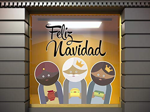 Vinilo Para Escaparates Decoración Navidad Reyes Magos | 100 cm de largo x 100 cm de alto | Vinilo Adhesivo | Decora tu escaparate | Pegatinas Adhesivas Escaparate | Vinilos para negocios