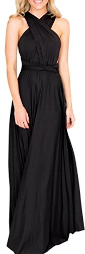 Damen Elegant Brautjungfernkleid Multiway V-Ausschnitt Rückenfrei Partykleid Ärmellos Schulterfrei Bodenlang Cocktailkleid Sommerkleid Formal Festlich Abendkleid Abschlussball Ballkleid Schwarz L