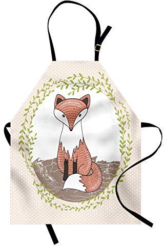 ABAKUHAUS Fuchs Kochschürze, Waldtier Tupfen, Unisex-Küchenlätzchen mit verstellbarem Hals für Kochen Gartenarbeit, 67 cm x 80cm, Champagner Tan