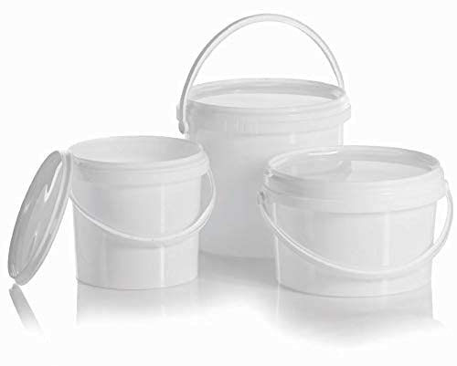 B2C Plastic Buckets Tubs White Containers Tamper Evident Lids 0.5L 1L 3L 5L 10L 25L (10, 1L)