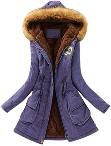 ShangSRS Cappotto Invernale da Donna Pelliccia Faux Giacca Parka con Cappuccio in Pelliccia Cardigan Lungo Elegante Trench Jacket Outwear (Viola, L)