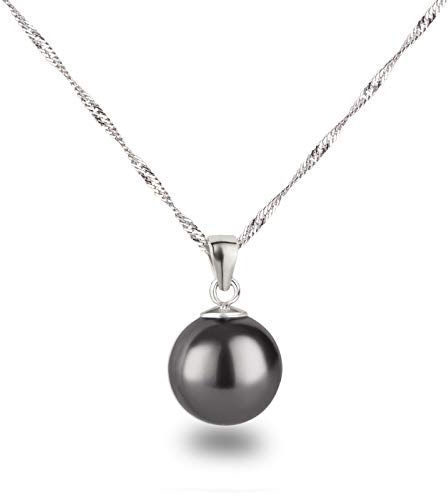 Schöner-SD Silberkette mit Anhänger Perle 12mm groß 925 Silber rhodiniert dunkel-grau 45cm