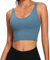 Lemedy Damen Sport-Bustier, langes, bauchfreies Tank-Top, gepolstert, Workout, Laufen, Yoga - Blau - Gr. 6