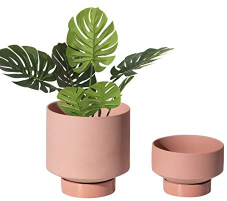 UBEE Lot de 2 Pots de Fleurs d'intérieur en céramique de 13 cm et 11 cm avec Trou de Drainage et Soucoupe - Terre Cuite
