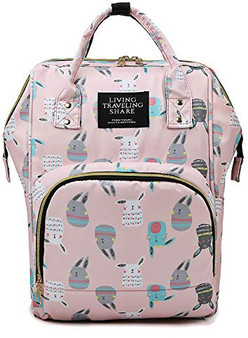 Lazeny Baby Wickelrucksack Wickeltasche Rucksack Multifunktional Mutter Babytasche Mama Reisetasche Große Kapazität Rucksack Unisex Baby Flaschen Tasche Reise Backapack (Rosa Hase)