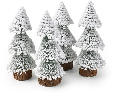 HUIANER 4PCS 150mm Mini Snow Frost Trees Mini Christmas Tree Plastic Winter Snow Ornaments Tabletop Trees for Holiday Party DIY Room Decor Home Table Top Christmas Decoration Diorama Models