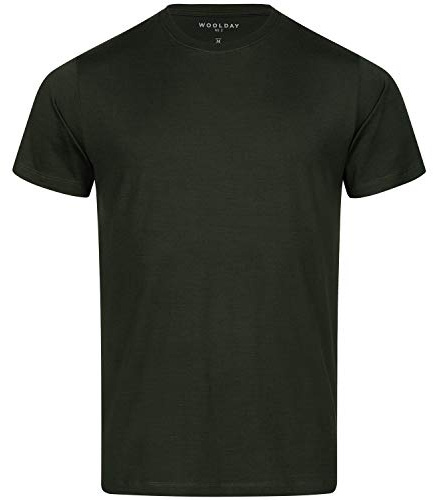 Woolday I Merino T-Shirt Herren Rundhals aus 100%, superfeiner Merinowolle I Stoff aus Deutschland, genäht in Portugal I Dunkelgrün I L