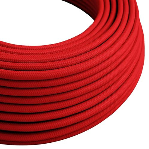 LEDSone 2 cavi rotondi in tessuto di colore rosso, 5 metri, stile vintage italiano intrecciato 0,75 mm, cavo elettrico flessibile per illuminazione del Regno Unito.