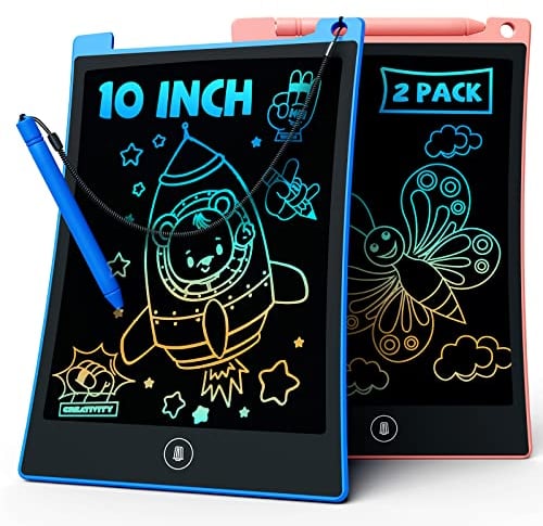 TEKFUN 2 Stück LCD Schreibtafel Kinder Zeichenbrett 10 Zoll Bildschirm Maltafel Zaubertafel mit Lanyard, Lernspielzeug Geschenke für 3 4 5 6 7 Mädchen Jungen (Rosa+Blau)