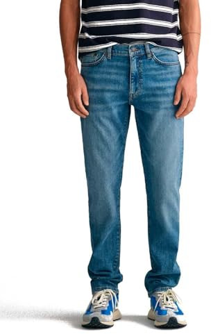 GANT Herren Slim Jeans, MID Blue Worn IN, 34W / 30L