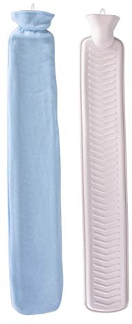 1Above_Long Hot Water Bottle, 2L Hot Water Bottle with Soft Fleece Cover, Extra Long Hot Water Bag for Neck, Waist, Back, Legs,Shoulder, Warm Gift for Women Men Kids, 76 x 13 cm (Light Blue)