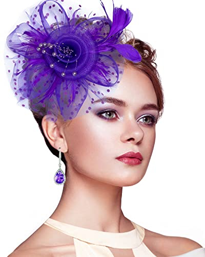 Silom Chapeau bibi pour femme, chapeau de cocktail, de thé, de fête, de mariage, d'église, violet, 7.125