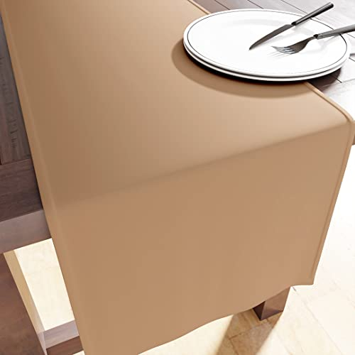 Encasa XO Table Runner Größe 32x150 cm | Baumwoll -Leinwand Stoff | Light Beige Solid Color | Waschbarer und dauerhaft