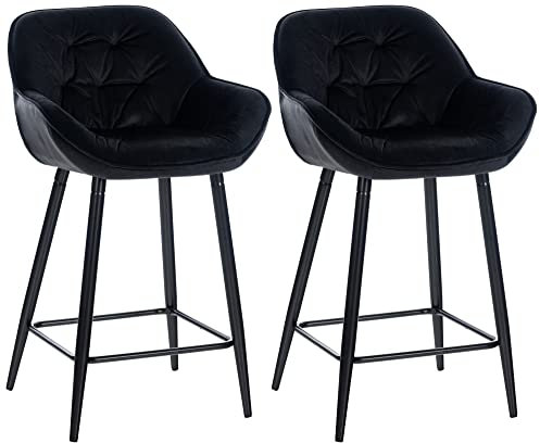 CLP 2er Set Barhocker Gibson - Tresenstuhl Mit Fußstütze - 2 x Tresenhocker Gepolstert, Farbe:schwarz, Material:Samt