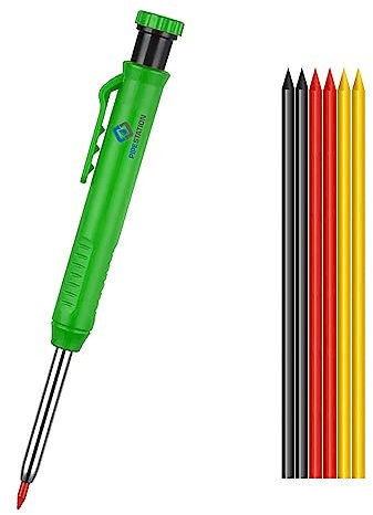 Pipestation Carpenters Pencil Set with 6 Leads Carpenter Pencils Sharpener Deep Hole Mechanical Marker Tool for Woodworking Carpentry Bricklaying Construction Electricians Tools, Black,Yellow