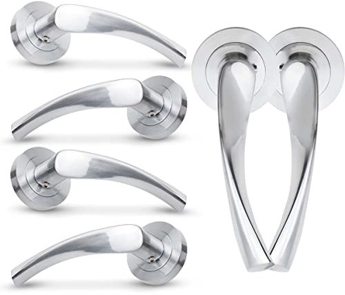 Bwintech 3 Sets Satin Chrome L004 Aluminium Lever Handle on Rose, Internal Door Handle for Bedroom and Bathroom, Without Escutcheon