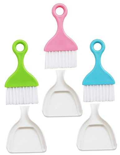 STOBOK 3 Sets Mini Plastic Desktop Dustpan and Brush Set Household Cleaning Tool Portable for Office Table Keyboard Children’s Housework Ergonomic Handle