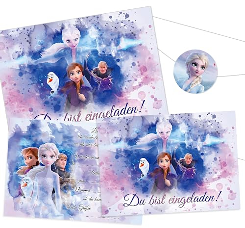 Yazipapi Einladungskarten Kindergeburtstag, Frozen Einladungen Kindergeburtstag, Elsa Einladung Kindergeburtstag, Geburtstagseinladungen Partyeinladungen, 12er Set mit Umschlag und Aufkleber
