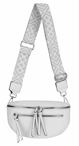 ITALYSHOP24 Damen Tasche Umhängetasche Brusttasche Muster Gürtel Bauchtasche Crossbody Gürteltasche Hüfttasche Crossover Bodybag Schultertasche Handytasche Leder Optik Weiß S