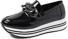 QUEEN HELENA Elegante Französische Halbschuhe ohne Schnürsenkel mit Plateau für Damen X27-100 Schwarz Pat, 37 EU