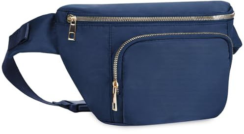 Bauchtasche für Damen und Herren, Stylische Hüfttasche mit 4 Reißverschlusstaschen und Verstellbarem Gurt, Ideal für Reisen und Wandern, Marineblau (Patent Angemeldet)