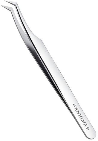 Pince à épiler professionnelle ENIGMA | Bottines souples | pointe angulaire de type L | pour volume et méga-volume | léger et précis | acier inoxydable | pince à cils faux | 3D-6D-8D-10D