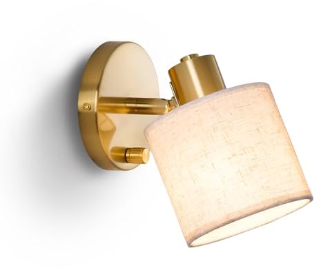Lightess Applique Murale Intérieure Dimmable avec Interrupteur, Lampe Murale Dorée avec Abat-jour en Lin Beige, Applique Murale de Chevet Pivotante E27 pour Chambre Salon