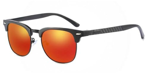 Polarisierte Aluminium-Magnesium-Sonnenbrille 2024 für Herren, Herren-Sonnenbrille, halber Rahmen, blaue Fahrbrille mit coolem Spiegel, Schwarz und Rot, Schwarz / Rot