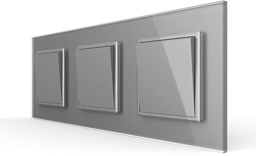 Luxus-Time dreifacher Wipp Lichtschalter und Wechselschalter meschanischer 3x Schalter im Glas Rahmen Kombination Kippschalter Wechsellichtschalter in grau für Unterputz Einbau VL-C7-K1S-K1S-K1S-15