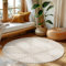 HomebyHome Kurzflor Teppich 120 cm Rund Creme - Hoch-Tief 3D Effekt, Waschbar, Flauschig und Extra Weich - Skandinavisch Boho Muster für Wohnzimmer, Schlafzimmer, Esszimmer und Küche